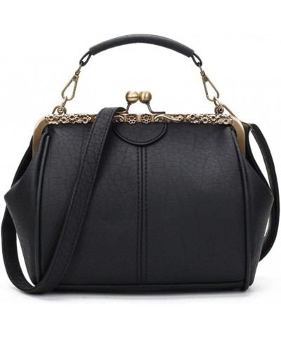 Women's Retro Handbag Kiss Lock Shoulder Purse Graceful Tote PU Leather Satchel with full-lace for Christmas Black $25.32 Totes