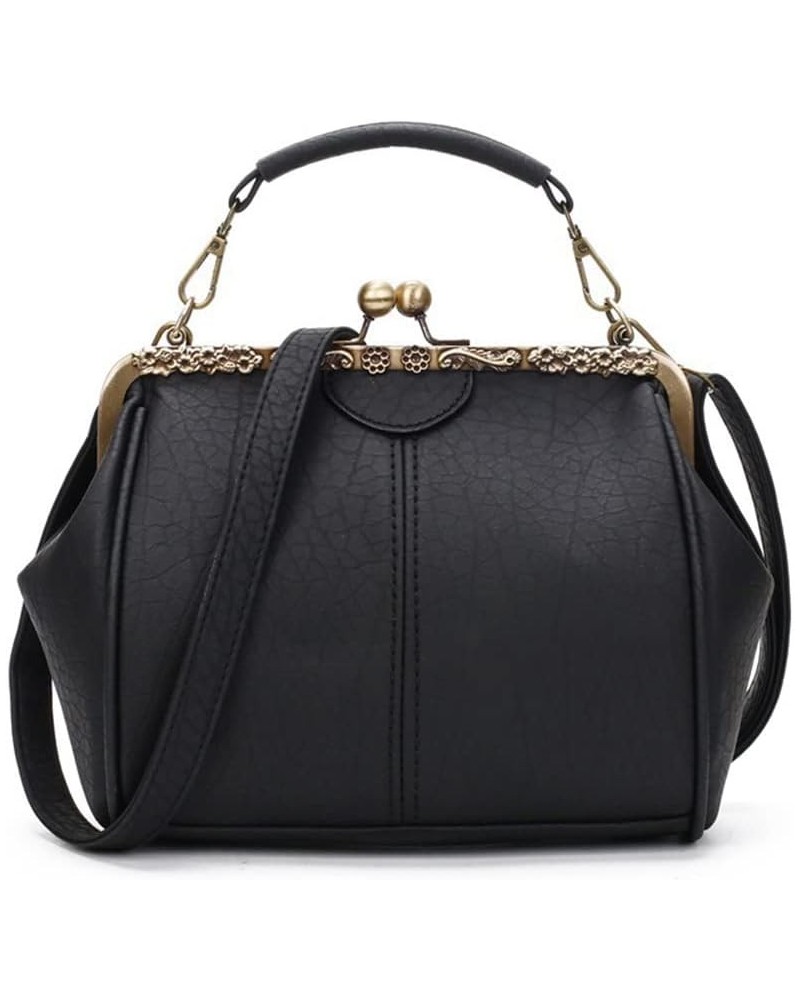 Women's Retro Handbag Kiss Lock Shoulder Purse Graceful Tote PU Leather Satchel with full-lace for Christmas Black $25.32 Totes