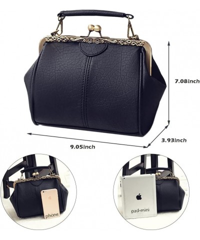 Women's Retro Handbag Kiss Lock Shoulder Purse Graceful Tote PU Leather Satchel with full-lace for Christmas Black $25.32 Totes