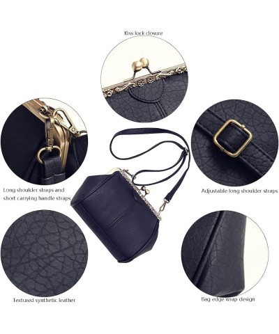 Women's Retro Handbag Kiss Lock Shoulder Purse Graceful Tote PU Leather Satchel with full-lace for Christmas Black $25.32 Totes