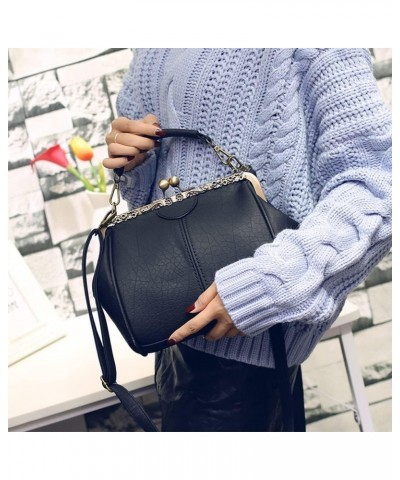 Women's Retro Handbag Kiss Lock Shoulder Purse Graceful Tote PU Leather Satchel with full-lace for Christmas Black $25.32 Totes