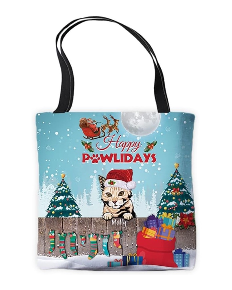 Burmese Cat Dog Tote Bag Christmas Holiday Gift Happy Pawliday Shoulder Handbag Red Silver Maine Coon Cat $11.99 Totes