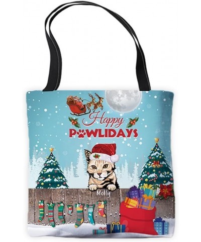 Burmese Cat Dog Tote Bag Christmas Holiday Gift Happy Pawliday Shoulder Handbag Red Silver Maine Coon Cat $11.99 Totes