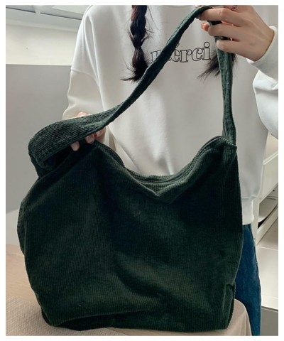 Corduroy Tote Bag for Women Canvas Shoulder Handbags Cute Large Purse 011-dark Green 02 $14.15 Totes