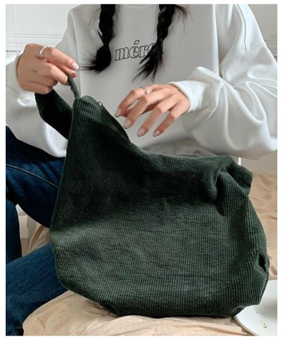 Corduroy Tote Bag for Women Canvas Shoulder Handbags Cute Large Purse 011-dark Green 02 $14.15 Totes