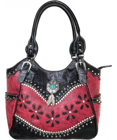 Turquoise Stone Concho Feathers Western Tooled Studs Concealed Carry Handbag Purse Red Tote Only $26.46 Totes