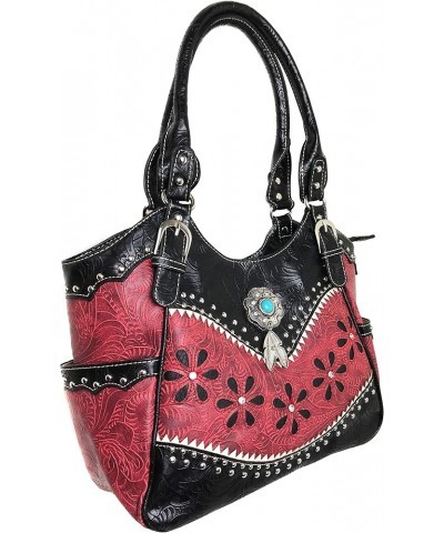 Turquoise Stone Concho Feathers Western Tooled Studs Concealed Carry Handbag Purse Red Tote Only $26.46 Totes