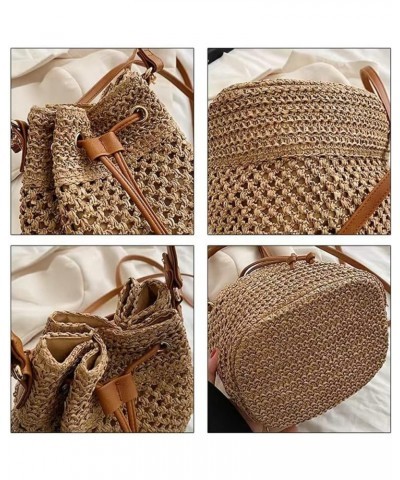 Women Straw Drawstring Bucket Purse Small Tote Shoulder Handbag Hollow Out Cross-body Bag for Summer,Beach A-light Brown $15....