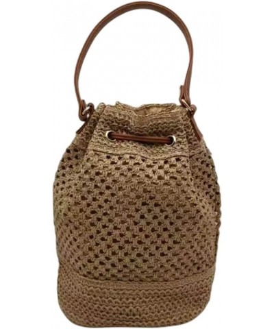 Women Straw Drawstring Bucket Purse Small Tote Shoulder Handbag Hollow Out Cross-body Bag for Summer,Beach A-light Brown $15....