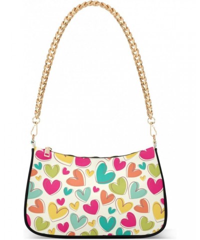 Women Chain Shoulder Purse Bag With Zipper Valentine's Day Colorful Print, Hearts Hobo Tote Clutch Handbags with Chain Strap ...