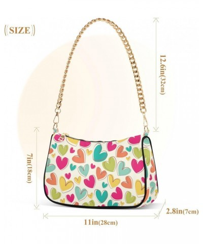 Women Chain Shoulder Purse Bag With Zipper Valentine's Day Colorful Print, Hearts Hobo Tote Clutch Handbags with Chain Strap ...