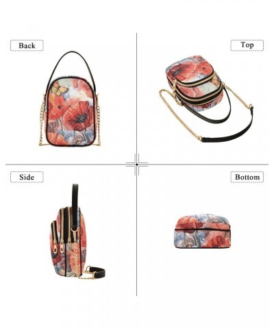 Poppy Flower Crossbody Bag for Women Cell Phone Purse Wallet with Removable Chain Shoulder Handbag for Travel Passport Phone ...