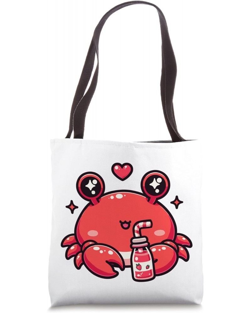 Cute Japanese Kawaii Style Crab Drinking Strawberry Milk Tote Bag $11.65 Totes