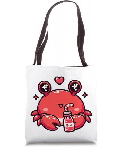 Cute Japanese Kawaii Style Crab Drinking Strawberry Milk Tote Bag $11.65 Totes