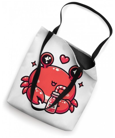 Cute Japanese Kawaii Style Crab Drinking Strawberry Milk Tote Bag $11.65 Totes