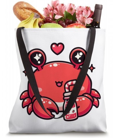 Cute Japanese Kawaii Style Crab Drinking Strawberry Milk Tote Bag $11.65 Totes