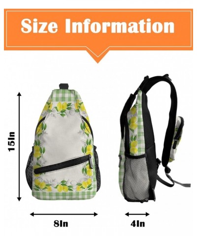 Sling Bag Crossbody Bag for Women Men Summer Farmhouse Rustic Lemon Linen Black Plaid Waterproof Hiking Backpack Lightweight ...