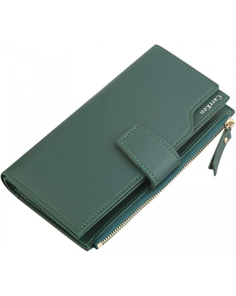 Slim Wallet with Key Ring Long Fashion Female Zipper Wallet Clutch Wallet Bag Three-Fold Women (Black, One Size) Green One Si...