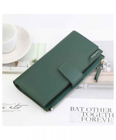 Slim Wallet with Key Ring Long Fashion Female Zipper Wallet Clutch Wallet Bag Three-Fold Women (Black, One Size) Green One Si...