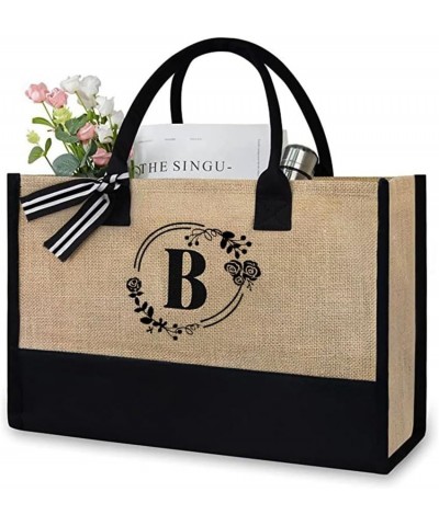 Personalized initial canvas beach bag, women's individual gift handbag B $12.61 Handbags