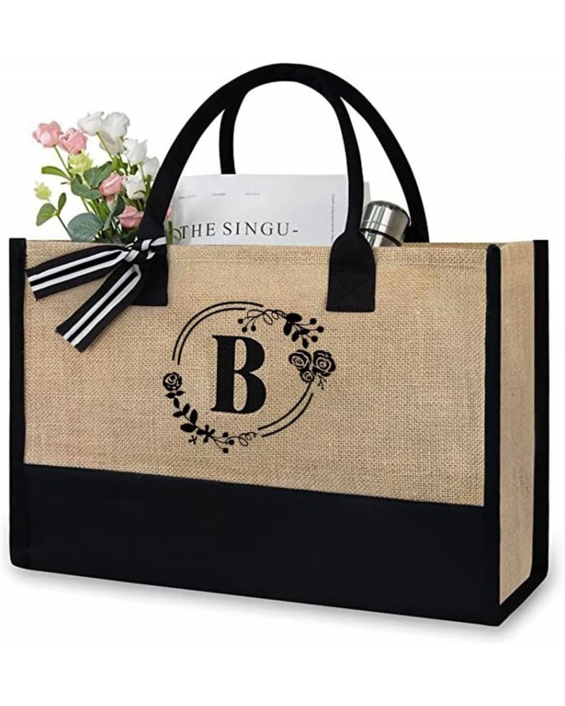 Personalized initial canvas beach bag, women's individual gift handbag B $12.61 Handbags