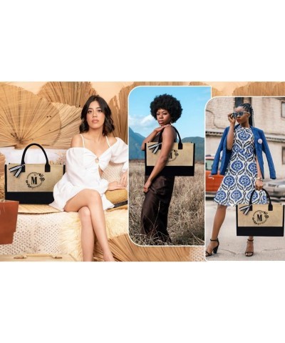 Personalized initial canvas beach bag, women's individual gift handbag B $12.61 Handbags