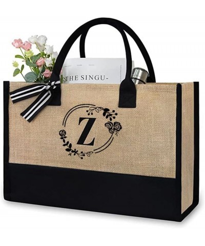 Personalized initial canvas beach bag, women's individual gift handbag B $12.61 Handbags