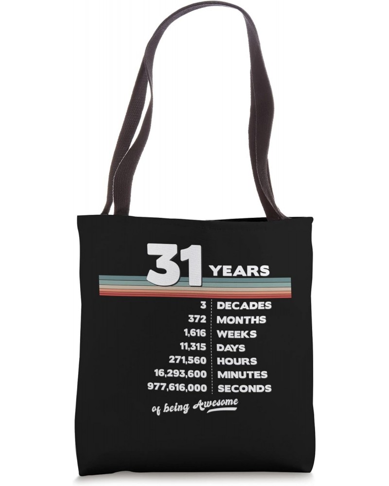 31st Birthday Vintage 31 Years Old Retro 372 Months Weeks Tote Bag $10.28 Totes