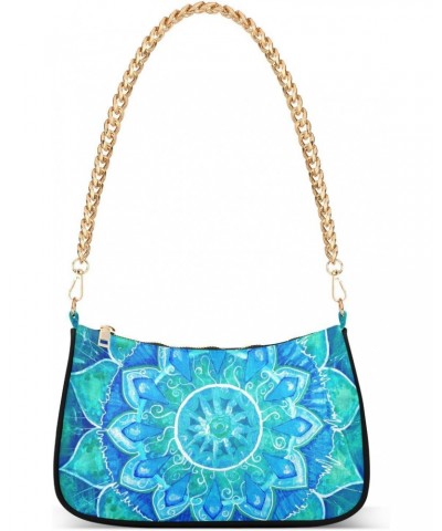 Clutch Shoulder Bags Tote Evening Purse Handbags for Women Hobo Bags Abstract Blue Painted Mandala Flower with Zipper Closure...