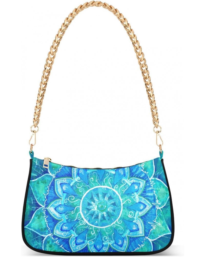 Clutch Shoulder Bags Tote Evening Purse Handbags for Women Hobo Bags Abstract Blue Painted Mandala Flower with Zipper Closure...