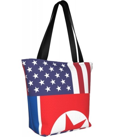 America North Korea Friendship Flag Women'S Casual One Shoulder Carry Shopping Bag Large Capacity Working Storage Handbag $21...