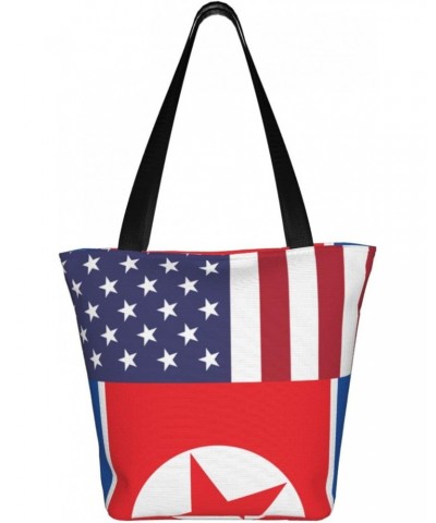 America North Korea Friendship Flag Women'S Casual One Shoulder Carry Shopping Bag Large Capacity Working Storage Handbag $21...