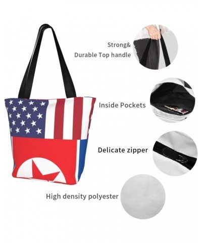 America North Korea Friendship Flag Women'S Casual One Shoulder Carry Shopping Bag Large Capacity Working Storage Handbag $21...