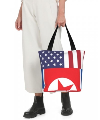 America North Korea Friendship Flag Women'S Casual One Shoulder Carry Shopping Bag Large Capacity Working Storage Handbag $21...