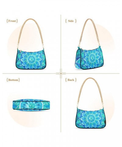 Clutch Shoulder Bags Tote Evening Purse Handbags for Women Hobo Bags Abstract Blue Painted Mandala Flower with Zipper Closure...