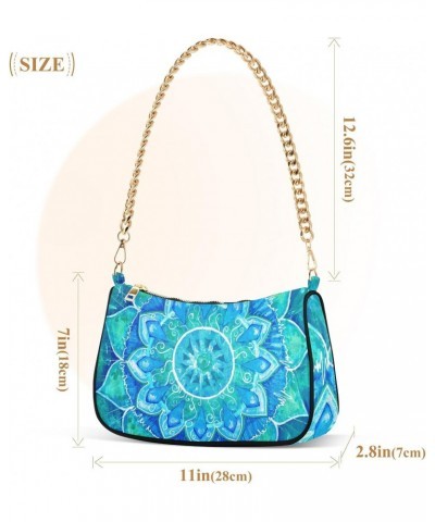 Clutch Shoulder Bags Tote Evening Purse Handbags for Women Hobo Bags Abstract Blue Painted Mandala Flower with Zipper Closure...