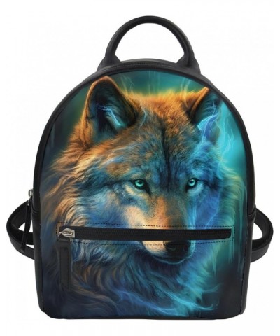 Women Mini Backpack Wolf Print PU Leather Small Daypack Zipper Pocket Shoulder Bag,Green Wolf Head Green Wolf Head $16.44 Bac...