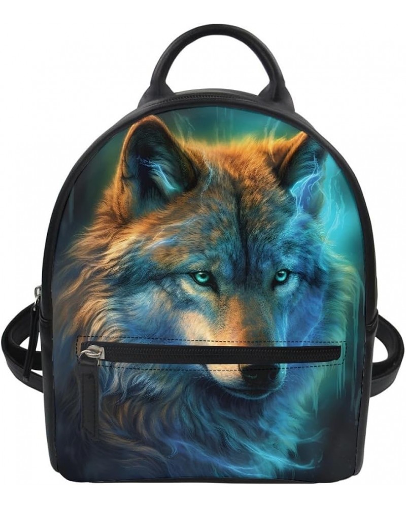 Women Mini Backpack Wolf Print PU Leather Small Daypack Zipper Pocket Shoulder Bag,Green Wolf Head Green Wolf Head $16.44 Bac...