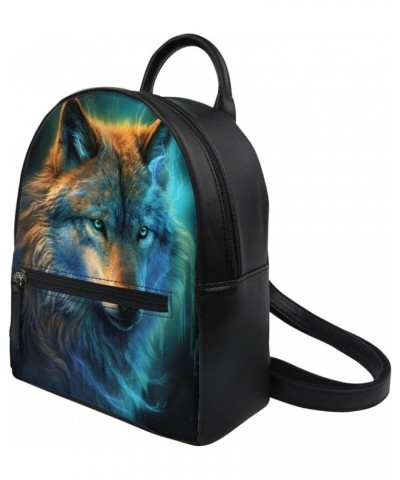 Women Mini Backpack Wolf Print PU Leather Small Daypack Zipper Pocket Shoulder Bag,Green Wolf Head Green Wolf Head $16.44 Bac...