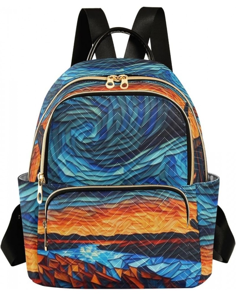 Women's Small Fashion Backpack Painting Windmill Sunset Print Ladies Travel Daypack Aesthetic Shoulder Bag 11.4×6.1×14.1 IN $...