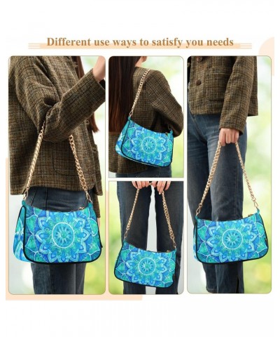 Clutch Shoulder Bags Tote Evening Purse Handbags for Women Hobo Bags Abstract Blue Painted Mandala Flower with Zipper Closure...