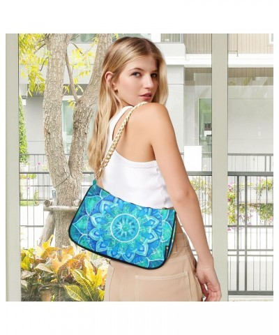 Clutch Shoulder Bags Tote Evening Purse Handbags for Women Hobo Bags Abstract Blue Painted Mandala Flower with Zipper Closure...