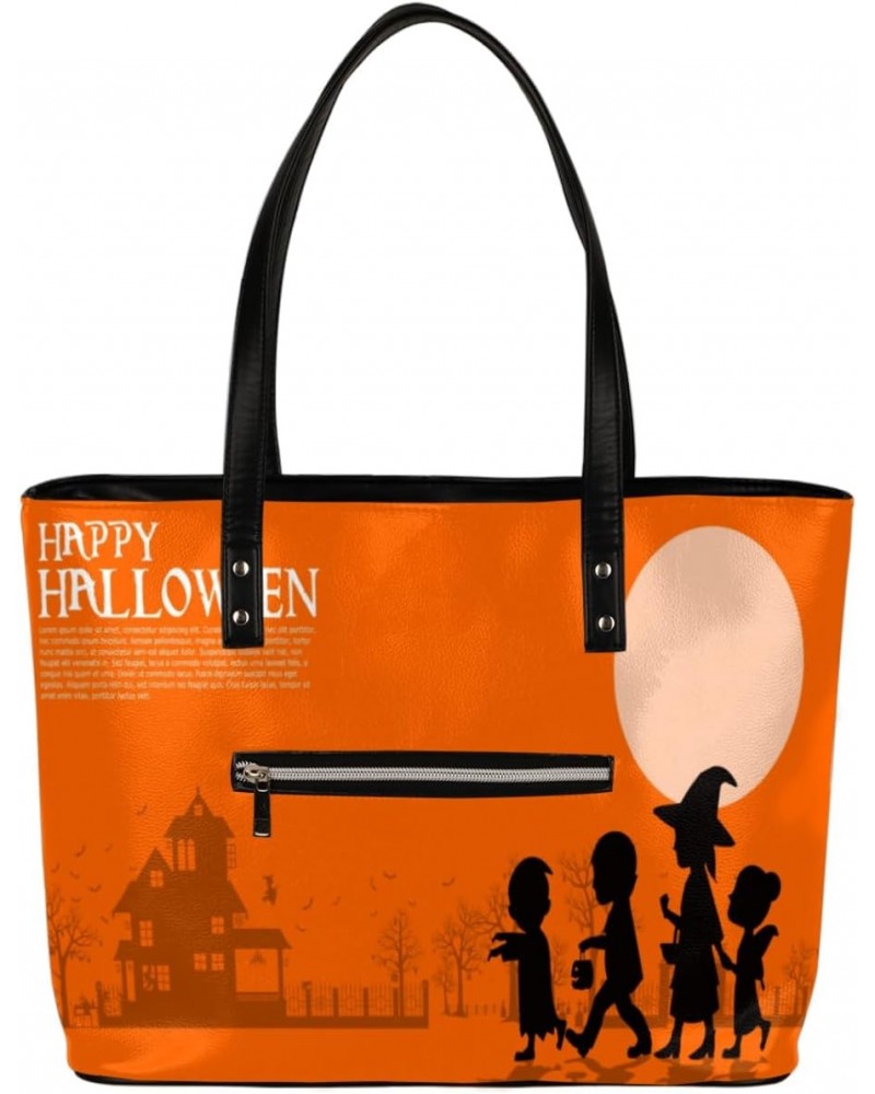 Celebrate Halloween Tote Bag Women Shoulder Handbags PU Leather Everyday Bag with External Pocket Large Capacity Aesthetic Co...