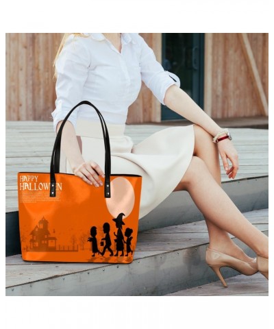 Celebrate Halloween Tote Bag Women Shoulder Handbags PU Leather Everyday Bag with External Pocket Large Capacity Aesthetic Co...