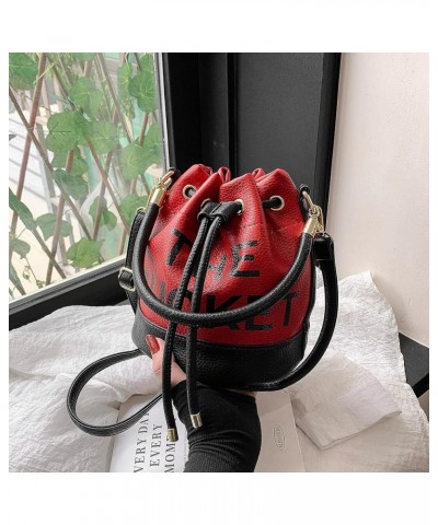 The Bucket Bag for Women, Small Leather Bucket Bag Purses, Crossbody/Handbag/Hobo Bag(7.9 * 7.9 * 8.3in) Splicing Red $13.99 ...