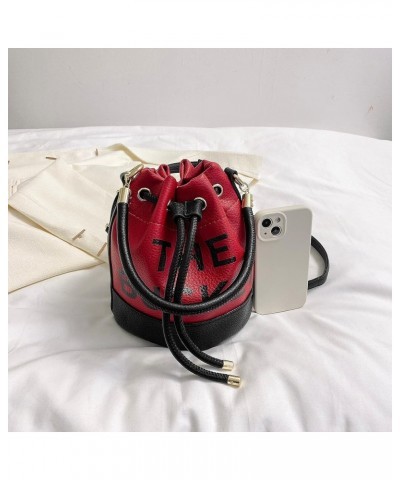 The Bucket Bag for Women, Small Leather Bucket Bag Purses, Crossbody/Handbag/Hobo Bag(7.9 * 7.9 * 8.3in) Splicing Red $13.99 ...