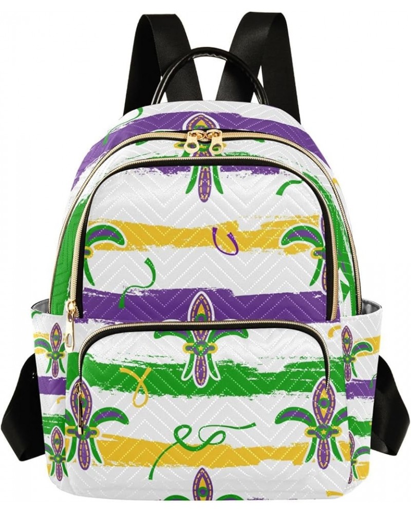 Mardi Gras Women Backpack Fleur De Lis Watercolor Anti-Theft Travel Backpack with Luggage Belt Durable Handbag Lady Purse Roo...