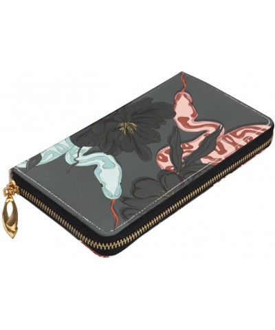 Snake In Flowers Floral Leather Wallet Credit Card Holder Wallet Fashion Wristlet Wallet Clutch Purse For Women And Men $24.9...