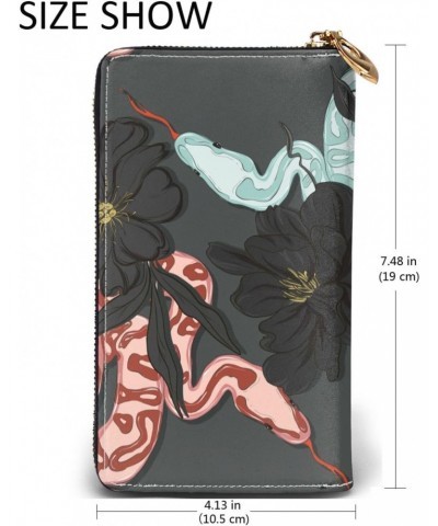 Snake In Flowers Floral Leather Wallet Credit Card Holder Wallet Fashion Wristlet Wallet Clutch Purse For Women And Men $24.9...