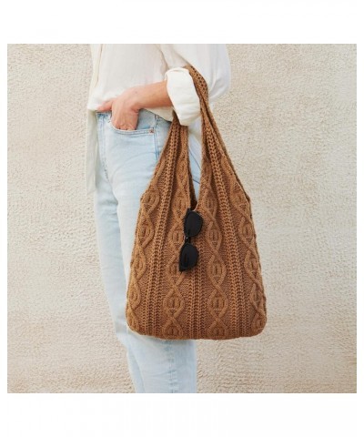 Trendy Crochet Mesh Tote Bag for Beach, White Cute Aesthetic Knit Totebag for Women, Woven Hippy Shoulder Purse Brown $11.19 ...